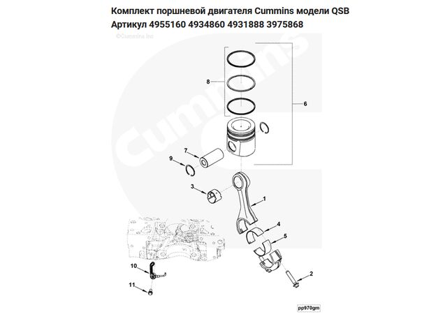 Комплект поршневой двигателя Cummins модели QSB Артикул 4955160 4934860 4931888 3975868