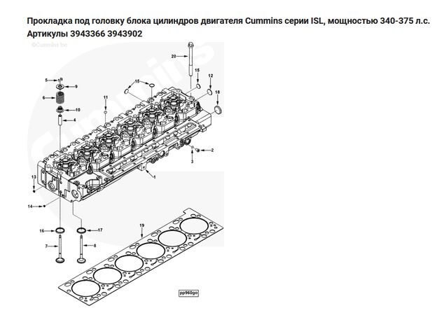 Прокладка ГБЦ QSL, QSC, ISL CUMMINS / Камминз 3943366